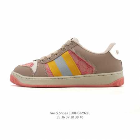 高品质 古驰女鞋 Gucci Screener系列做旧脏脏鞋 时尚厚底增高复古板鞋潮运动鞋，复古学院风款式与融入怀旧运动服风格的面料风靡数十年，不同风格演绎出的 - 点击图像关闭