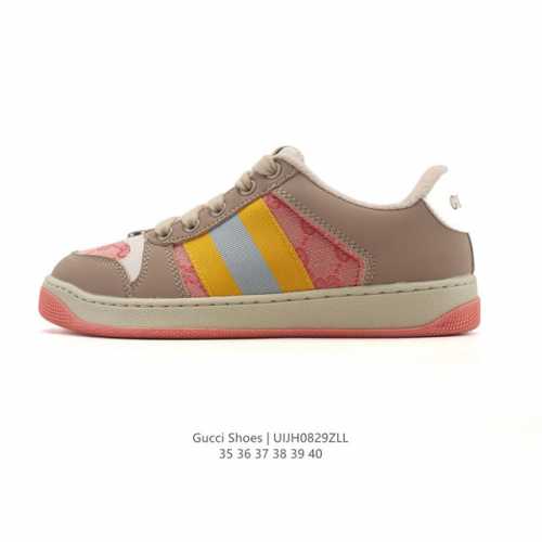 高品质 古驰女鞋 Gucci Screener系列做旧脏脏鞋 时尚厚底增高复古板鞋潮运动鞋，复古学院风款式与融入怀旧运动服风格的面料风靡数十年，不同风格演绎出的