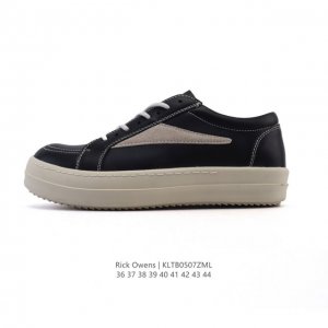 公司级 Rick Owens 复古百搭 时尚 舒适透气 耐磨 休闲鞋 市售最高版本 Rick Owens 瑞克 欧文斯 粗鞋带 低帮高街休闲运动板鞋 原鞋开发