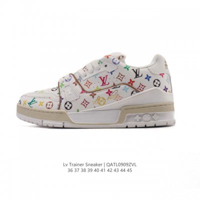公司级 路易威登 Louis Vuitton Lv路易威登板鞋 时尚运动鞋潮厚底增高男女鞋。舒适防滑底和百搭性霸屏整个时尚娱乐圈，细节调整完美主义！采用柔软皮革
