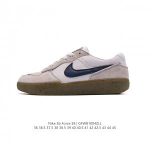 耐克nike Sb Force 58 运动滑板鞋。这是一款将前沿创新带入街头的单品，它具有硫化杯底，具有出色的耐用性和灵活性。使用柔软皮革和帆布拼接，在饰面上放