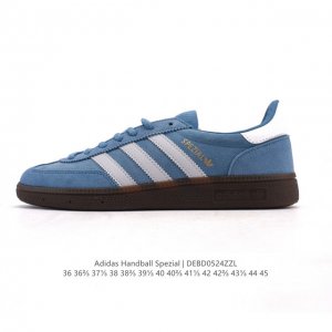 阿迪达斯 Adidas Handball Spezial 低帮三叶草学院风复古休闲板鞋 德训鞋 橡胶底柔软皮革经典运动鞋板鞋 圆头 缝合拼接设计 正面绑带 鞋舌