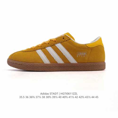 新品 阿迪达斯 Adidas Stadt 舒适透气 百搭潮流 复古时尚 德训鞋 柔软舒适 防滑耐磨 低帮 运动板鞋 男女同款。休闲鞋特色：设计师大胆选择粉色打底