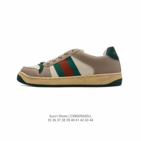 古驰男女鞋 Gucci Screener系列做旧脏脏鞋时尚厚底增高复古板鞋潮运动鞋，复古学院风款式与融入怀旧运动服风格的面料风靡数十年，不同风格演绎出的协奏之曲 - 点击图像关闭