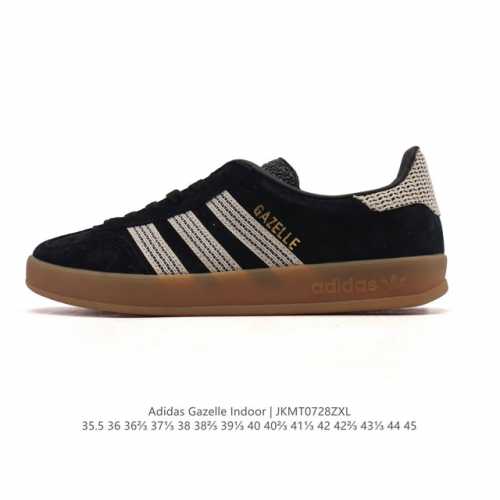 头层皮 阿迪达斯 Adidas Originals Gazelle Indoor复古三叶草防滑透明橡胶板鞋经典运动鞋 Hello Kitty 猫。这款经典鞋,忠
