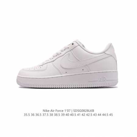真标 头层皮 耐克 Nike Air Force 1 '07 Low 空军一号含气垫 低帮百搭厚底增高休闲运动板鞋。柔软、弹性十足的缓震性能和出色的中底设计，横 - 点击图像关闭