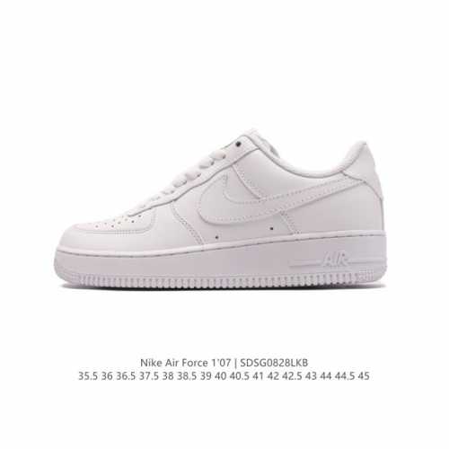 真标 头层皮 耐克 Nike Air Force 1 '07 Low 空军一号含气垫 低帮百搭厚底增高休闲运动板鞋。柔软、弹性十足的缓震性能和出色的中底设计，横