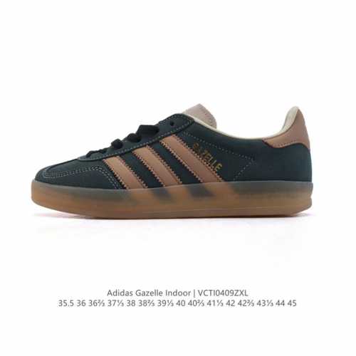 阿迪达斯 Adidas Originals Gazelle Indoor复古三叶草防滑透明橡胶板鞋经典运动鞋。这款经典鞋,忠于原版设计,缀撞色三条纹和鞋跟饰片。