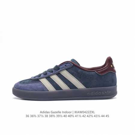 阿迪达斯 Adidas Originals Gazelle Indoor 复古三叶草防滑透明橡胶板鞋经典运动鞋。这款经典鞋,忠于原版设计,缀撞色三条纹和鞋跟饰片 - 点击图像关闭