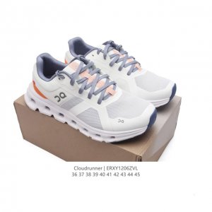 On昂跑丨cloudrunner 运动跑步鞋 厚底增高老爹鞋。延续加宽中底设计，结合后跟 Tpu 贴片，再怎么变速，都紧跟脚步。宽厚鞋底，托住每一步、平稳落地c