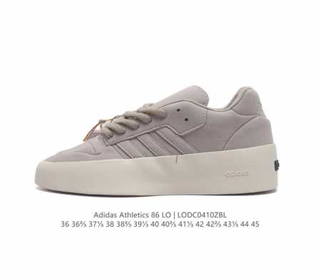 阿迪达斯联名 Fog Fear Of God X Adidas Athletics 86 Lo 复古厚底板鞋。一眼就看得出来敬畏上帝风格，鞋面中用了质感拉满的皮 - 点击图像关闭