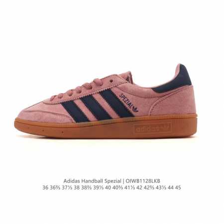 阿迪达斯 Adidas Handball Spezial 低帮三叶草学院风复古休闲板鞋 德训鞋 橡胶底柔软皮革拼接经典运动鞋板鞋。圆头、缝合拼接设计、正面绑带、 - 点击图像关闭