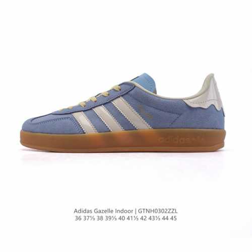 140 阿迪达斯 Adidas Originals Gazelle Indoor复古三叶草防滑透明橡胶板鞋经典运动鞋。这款经典鞋,忠于原版设计,缀撞色三条纹和鞋