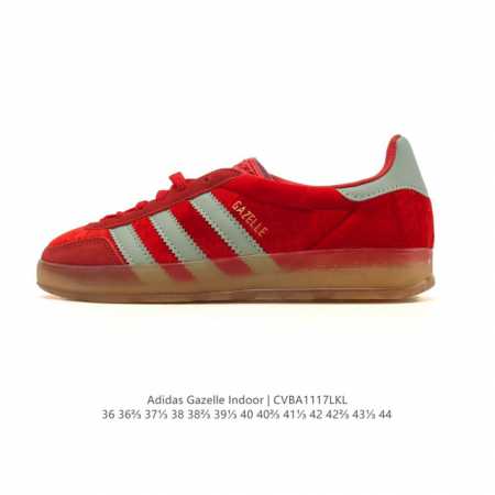阿迪达斯 Adidas Originals Gazelle Indoor复古三叶草防滑透明橡胶板鞋经典运动鞋。这款经典鞋,忠于原版设计,缀撞色三条纹和鞋跟饰片。 - 点击图像关闭