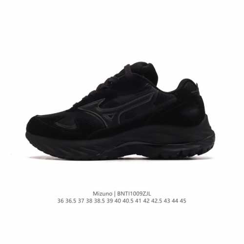 公司级 Mizuno Sportstyle 美津浓 复古时尚休闲舒适减震运动跑步鞋 厚底增高老爹鞋 美津浓wave机械缓震，可以说是机械缓震跑鞋科技的翘楚。有着