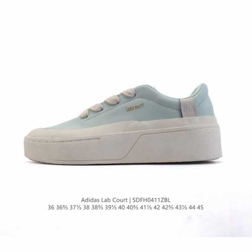 阿迪达斯 Adidas Labcourt 百搭休闲轻松舒适 耐磨透气低帮 厚底增高运动板鞋 男女同款。鞋面使用了绒毛麂皮 ，鞋面和鞋底连接处使用了包边处理，看起