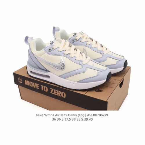 耐克 Nike Air Max Dawn 黎明系列 低帮气垫百搭休闲运动慢跑鞋，从配色上彰显出浓厚的复古气质。最大的亮点当属鞋型设计上加入结构元素，汲取1984
