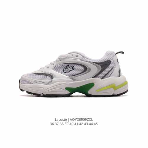 Lacoste 时尚户外休闲潮流系列运动鞋 厚底增高老爹鞋 广东大厂品质全新工艺升级 品质毋庸置疑 全新原厂包装鞋盒 透气网面鞋面，搭配防臭防腐真皮乳胶鞋垫，给