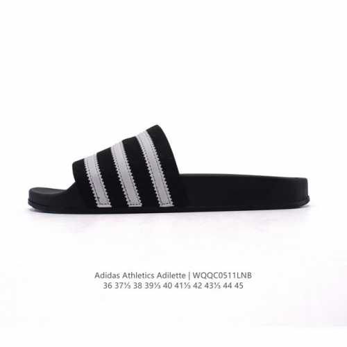 阿迪达斯 Adidas Athletics Adilette 防滑耐磨 轻便透气 沙滩拖鞋 简约 防水 舒适百搭一字 休闲拖鞋 游泳凉拖鞋 一脚蹬子采用经典的3