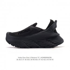 公司级 Hoka One One Restore 弹性舒适减震防滑 低帮 涉溪鞋 休闲跑步鞋 男女同款 一脚蹬 厚底增高运动跑步鞋。简评一下：1.做工：很细致，