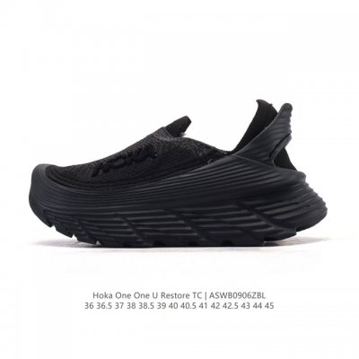 公司级 Hoka One One Restore 弹性舒适减震防滑 低帮 涉溪鞋 休闲跑步鞋 男女同款 一脚蹬 厚底增高运动跑步鞋。简评一下：1.做工：很细致，