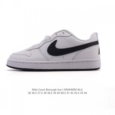 耐克 Nike 男女子运动鞋 Court Borough Low 小空军低帮板鞋。1.其皮革材质的鞋面结合网眼鞋舌，在出众外观与质感的同时提供稳固支撑，并且提升