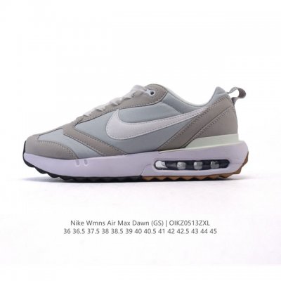 耐克 Nike Air Max Dawn 黎明系列 低帮气垫百搭休闲运动慢跑鞋，从配色上彰显出浓厚的复古气质。最大的亮点当属鞋型设计上加入结构元素，汲取1984