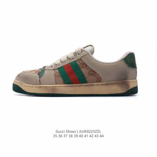 古驰男女鞋 Gucci Screener系列做旧脏脏鞋时尚厚底增高复古板鞋潮运动鞋，复古学院风款式与融入怀旧运动服风格的面料风靡数十年，不同风格演绎出的协奏之曲