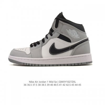 耐克 Nike Air Jordan 1 Mid 男女子篮球鞋时尚轻盈板鞋Aj1乔1运动鞋 乔丹一代 高帮复古休闲篮球鞋 。Air Jordan 1 Mid 搭