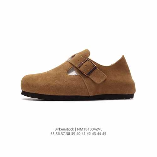 Birkenstock Boston Vl 勃肯男女鞋 加绒加毛 秋冬新款 绒面金属针扣软木底包头运动板鞋 天鹅绒般的绒面革赋子休闲的经典外观，牛皮绒面革质地柔