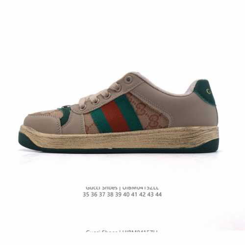 古驰男女鞋 Gucci Screener系列做旧脏脏鞋 闪钻鞋面时尚厚底增高复古板鞋潮运动鞋，复古学院风款式与融入怀旧运动服风格的面料风靡数十年，不同风格演绎出