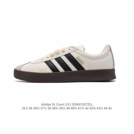 Adidas T头鞋 阿迪达斯 VL COURT 2.0 SHOES 运动休闲板鞋小白鞋，这款T形鞋头运动鞋,力求无论球场或街头,皆显耀眼出众。采用绒面革和牛皮 - 点击图像关闭
