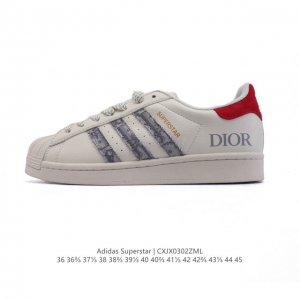 220 【公司级】阿迪达斯 Adidas Superstar 三叶草经典贝壳头系列 迪奥联名 新款休闲板鞋潮流男女士运动鞋 。鞋面柔软皮革材质 标志性的贝壳鞋头