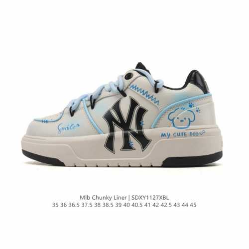 公司级 Mlb Chunky Liner Mid人气单品学长鞋系列轻量增高厚底百搭休闲运动板鞋轻便胶鞋 解构绑带 双鞋带 高级街头休閒品牌鞋。Mlb Chunk