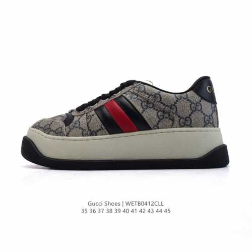 公司级 古驰男女鞋 Gucci Screener系列做旧脏脏鞋 闪钻鞋面时尚厚底增高复古板鞋潮运动鞋，复古学院风款式与融入怀旧运动服风格的面料风靡数十年，不同风