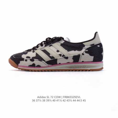 新品 阿迪达斯 Adidas 三叶草男女鞋 Sl 72 Cow 运动鞋休闲鞋阿迪达斯奶牛印花鞋，配色绝美！鞋面采用黑白相间的人造牛皮材质，打造出独特的视觉冲击力 - 点击图像关闭