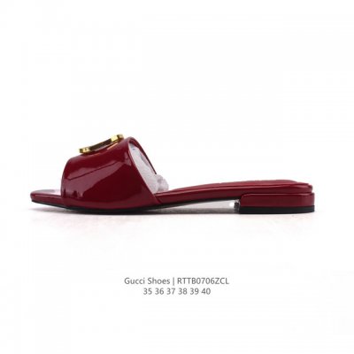 新品 古驰 Gucci 方头小羊皮皮革拖鞋女全覆盖金属标志休闲居家一字拖 Gucci拖鞋香到跺脚这双拖鞋的软底设计真的太贴心了！逛街2小时都不觉得累，走起来超级