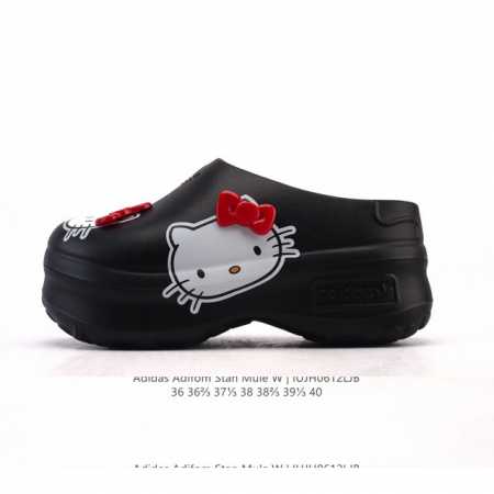 阿迪达斯 Adidas Adifom Hello Kitty 猫 蝴蝶结装饰品 夏季沙滩涉水百搭休闲拖凉拖鞋 超厚底增高 女鞋包头凉拖鞋。采用超轻95% 注塑 - 点击图像关闭