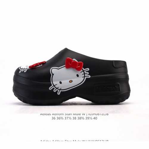 阿迪达斯 Adidas Adifom Hello Kitty 猫 蝴蝶结装饰品 夏季沙滩涉水百搭休闲拖凉拖鞋 超厚底增高 女鞋包头凉拖鞋。采用超轻95% 注塑