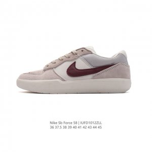 耐克nike Sb Force 58 运动滑板鞋。这是一款将前沿创新带入街头的单品，它具有硫化杯底，具有出色的耐用性和灵活性。使用柔软皮革和帆布拼接，在饰面上放