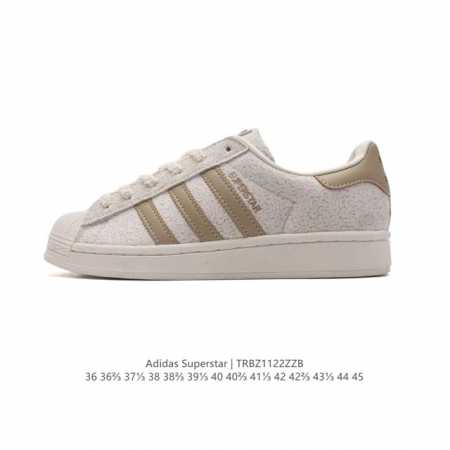 阿迪达斯 Adidas Superstar 三叶草经典贝壳头系列 新款休闲板鞋潮流男女士运动鞋 。鞋面柔软皮革材质 标志性的贝壳鞋头，锯齿三条纹，简约的线条。就 - 点击图像关闭