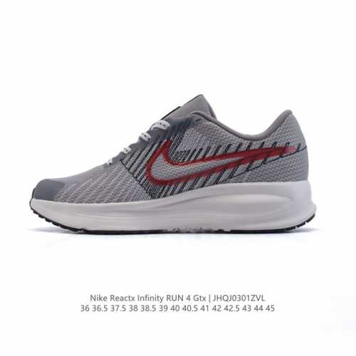 公司级 耐克 Nike Reactx Infinity Run 4瑞亚机能风疾速系列越野缓震休闲运动鞋 公路跑步鞋带气垫厚底增高运动鞋。加宽前足设计和加厚泡绵层