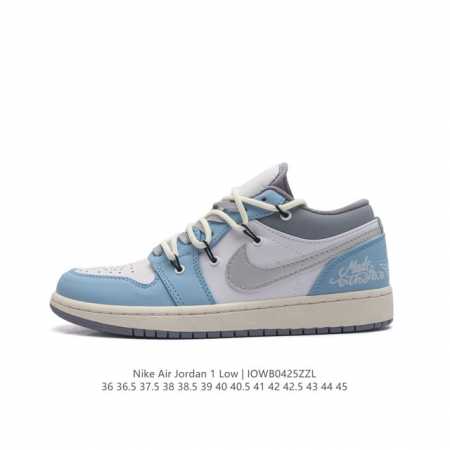 Nike 耐克 原楦原纸版开发版型，采用牛培移膜软皮革材质鞋面，中底注胶孔内置真sole气垫耐克nike Air Jordan 1 Low Gs White B - 点击图像关闭