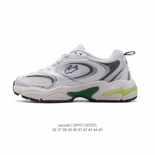 Lacoste 时尚户外休闲潮流系列运动鞋 厚底增高老爹鞋 广东大厂品质全新工艺升级 品质毋庸置疑 全新原厂包装鞋盒 透气网面鞋面，搭配防臭防腐真皮乳胶鞋垫，给