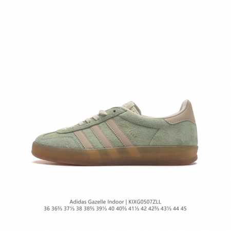阿迪达斯 Adidas Originals Gazelle Indoor 复古三叶草防滑透明橡胶板鞋经典运动鞋。这款经典鞋,忠于原版设计,缀撞色三条纹和鞋跟饰片 - 点击图像关闭