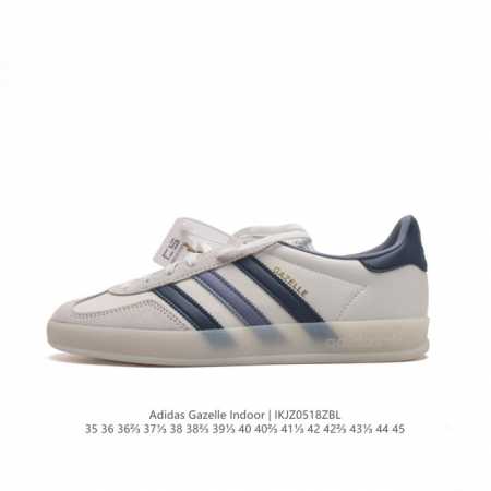 阿迪达斯 Adidas Originals Gazelle Indoor 复古三叶草防滑透明橡胶板鞋经典运动鞋。这款经典鞋,忠于原版设计,缀撞色三条纹和鞋跟饰片 - 点击图像关闭