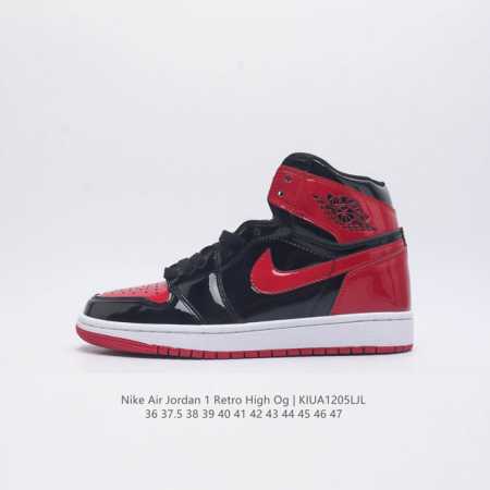 真二层 耐克 Nike Air Jordan 1 Retro High Og 乔丹一代aj1 乔1 Aj1 高帮篮球鞋复刻运动鞋 皮面高帮板鞋的设计灵感源自运动 - 点击图像关闭