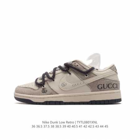 耐克 Nike Dunk Low Retro 运动鞋经典复古板鞋 Gucci联名 解构绑带 双鞋带。作为 80 年代经典篮球鞋款，起初专为硬木球场打造，后来成为 - 点击图像关闭