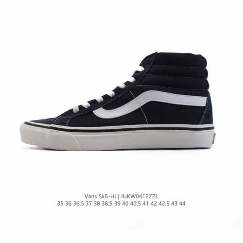 Vans 范斯Sk8-Hi 男女高帮滑板鞋-复古休闲运动鞋-Vans范斯。Vans推出的Sk8-Hi板鞋，以经典的款性和高帮设计呈现，鞋面采用优质帆布材质打造，
