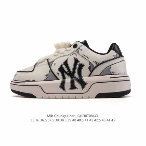 公司级 Mlb Chunky Liner Basic 人气单品学长鞋系列轻量增高厚底百搭休闲运动板鞋，皮革拼接男女轻便胶鞋 高级街头休閒品牌鞋。Mlb Chun